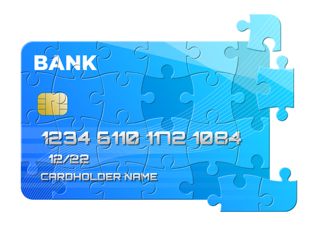 3d blue credit card as puzzleの写真素材
