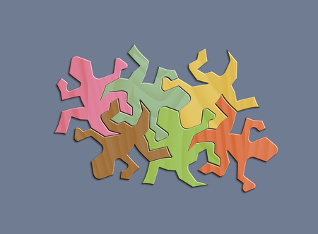 Background wood puzzle colorful lizardsの写真素材