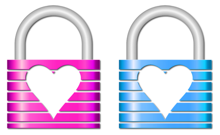 Abstract blue and pink padlocks with heartの写真素材