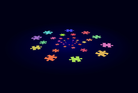 Colorful puzzle in circle on a dark blue backgroundの写真素材