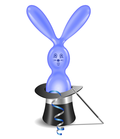 Hare balloon in the magic hat over white backgroundの写真素材