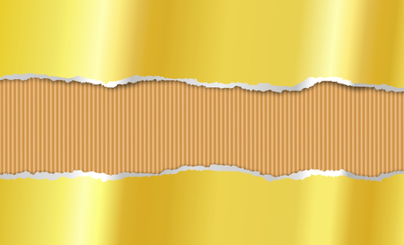 Torn gold paper, corrugated carboardの写真素材
