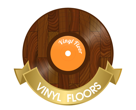 Vinyl floor as vinyl record with gold ribbonの写真素材