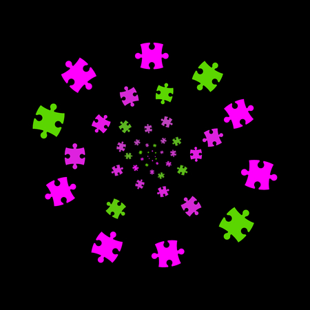 Colorful puzzle in a circle on a black backgroundの写真素材