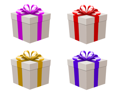 Set white gift boxes in perspectiveの写真素材