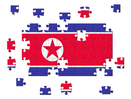 Flags of North Korea as a puzzle, conflict concept55の写真素材