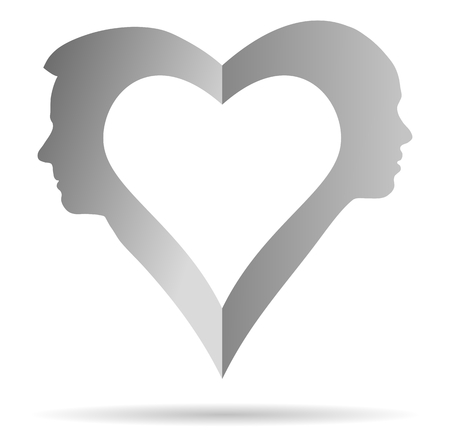 Heart silhouettes of boy and girlの写真素材