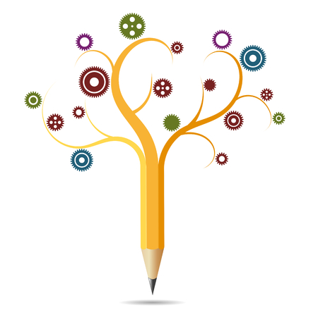 Pencil like a tree, concept education, gearsの写真素材