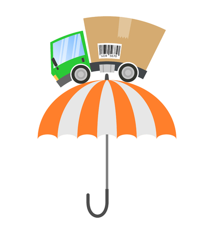 Delivery truck with cardboard box, abstract rainbowのイラスト素材