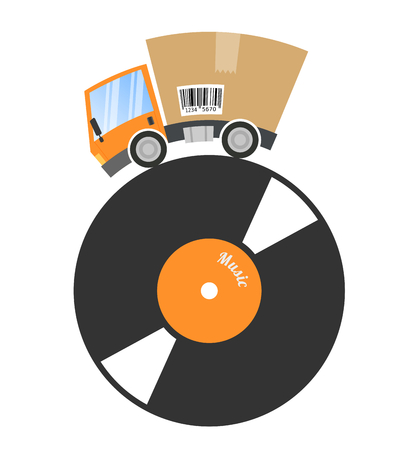 Delivery truck with cardboard box, music businessのイラスト素材