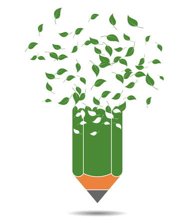 Pencil and leaves, concept acology, recycleのイラスト素材