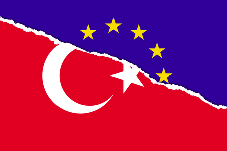 Torn flag, European union and Turkeyの写真素材