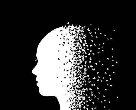 Silhouette of a girl with butterfliesのイラスト素材