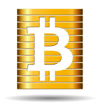Abstract symbol of bitcoin, gold metal strips, crypto currencyの写真素材