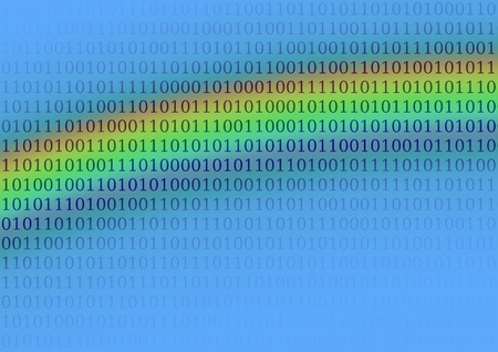 Abstract cloud, sky with rainbow and data, binary codeの写真素材