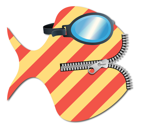 Striped fish with diving goggles and zipの写真素材