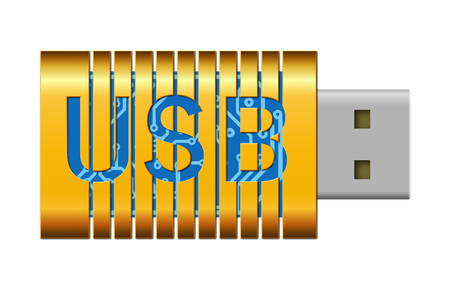 Abstract USB flash drive, gold metal stripsの写真素材