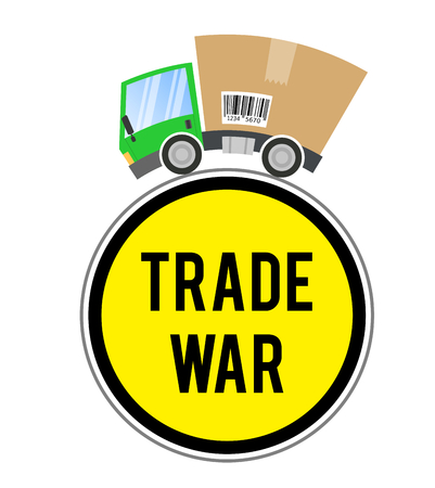 Delivery truck with cardboard box, concept trade warのイラスト素材