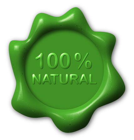 Green Wax seal, sign text 100 percent naturalの写真素材