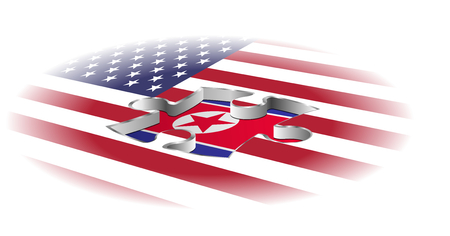 Flag of United States of America and North Korea, conflict concept puzzleの写真素材