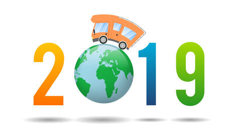 2019 Happy New Year,caravan car confort travel on holidayの写真素材