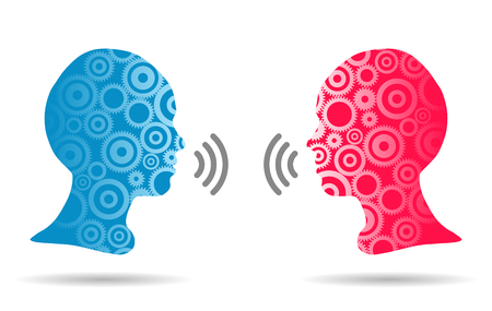 Silhouettes of girls and abstracr gears, communication or argumentのイラスト素材