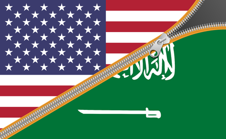 Flags of United States of America and Saudi Arabia, alliance conceptの写真素材