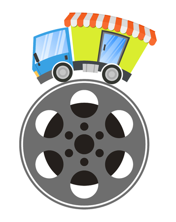 Delivery truck with shop, concept movie storeのイラスト素材
