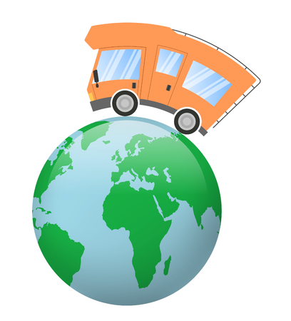 Caravan car confort travel on holiday, speed motion, globe ballの写真素材