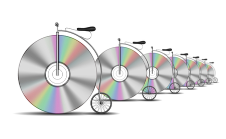 Retro compact disc bicycle in perspectiveの写真素材