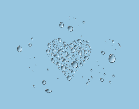 Shape heart water drops, blue backgroundの写真素材