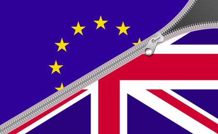 Flags of Great Britain and European Union, alliance conceptの写真素材