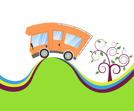 Caravan car confort travel on holiday and landscapeのイラスト素材