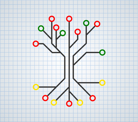 Printed circuit like tree with root and background grid paperの写真素材