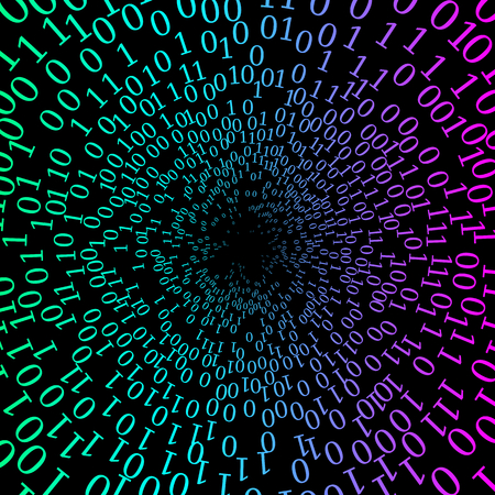 Illustration colorful source code shape whirl, black backgroundのイラスト素材