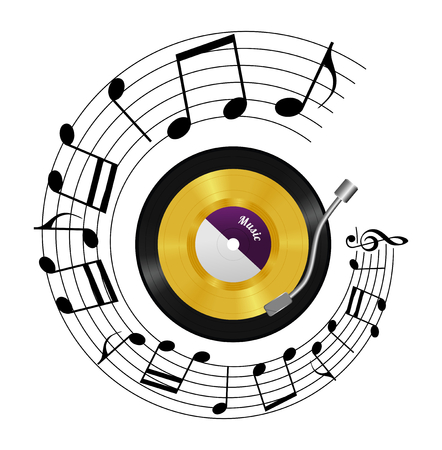 Gramophone and notes, gold vinyl recordの写真素材