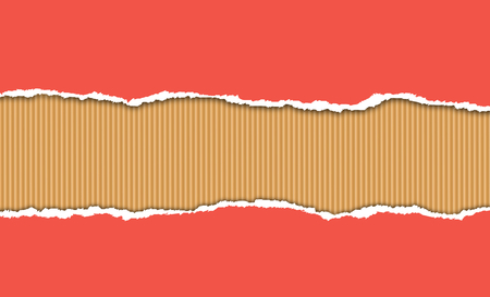 Torn red paper, corrugated carboardの写真素材