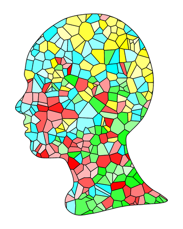 Low polygonal silhouette head girl, colorful vector illustrationのイラスト素材