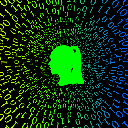 Illustration colorful source code shape whirl and silhouette head girlのイラスト素材