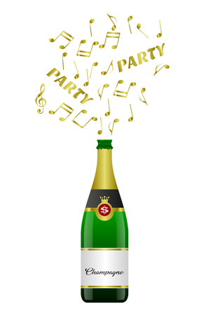 Champagne bottle explosion and gold noteの写真素材