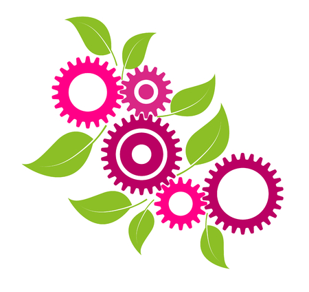 Gears and leaves, concept economy industry business, industrial environmentalのイラスト素材