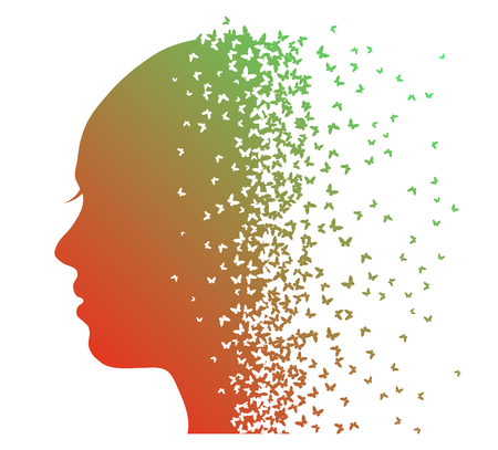 Colorful silhouette of a girl with butterflies, vector illustrationのイラスト素材