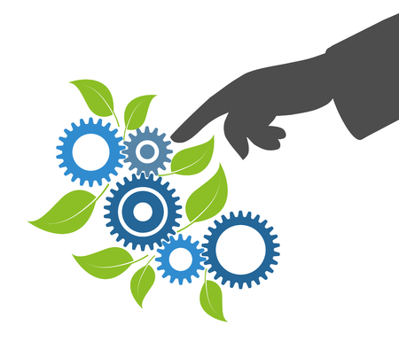 Gears and leaves, concept economy industry business, industrial environmentalのイラスト素材