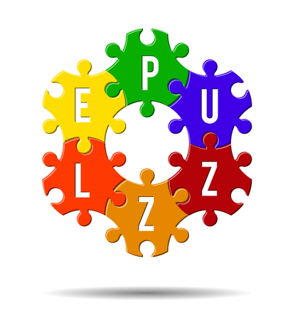 Colorful puzzle shape hexagon and letteringのイラスト素材