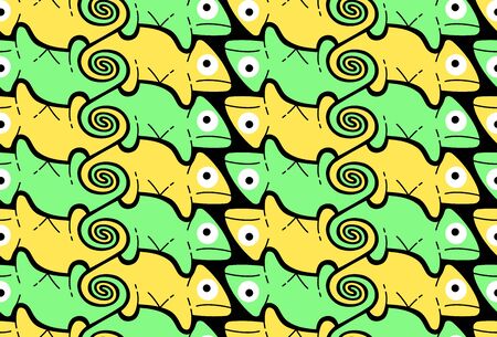 Chameleon, background in Escher style, seamless pattern vector illustrationのイラスト素材