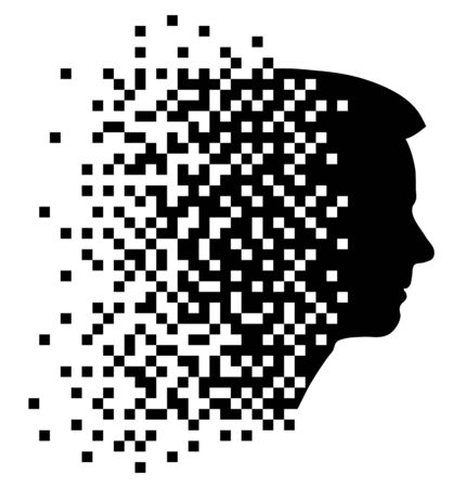 Silhouette of human head, pixel art, square mosaicのイラスト素材