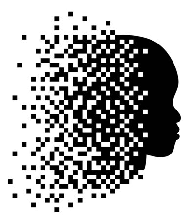 Silhouette of human head, pixel art, square mosaicのイラスト素材