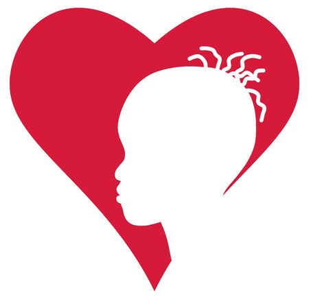 Heart and silhouette of the african girl head, vector illustrationのイラスト素材