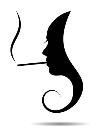 Silhouette of girl head, smoking womanのイラスト素材
