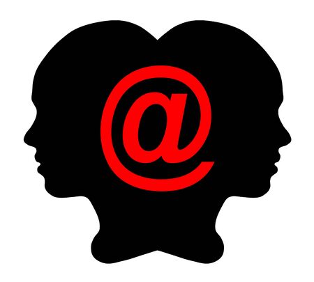 Girl silhouette and at symbol, black icon, vector illustrationのイラスト素材